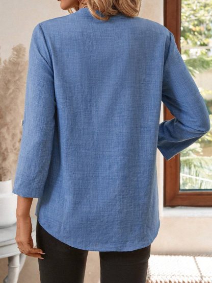 Women's Spring Full Print Notched Neck Sleeve Work Blouse - Image 4