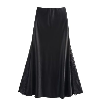 Spring And Summer Double-sided Lace High Open Fishtail Large Swing Satin Dress Skirt Skirt - Image 6
