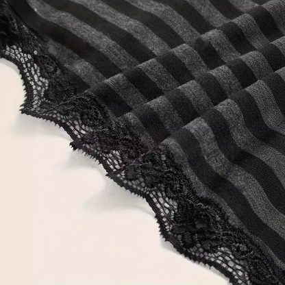 Women's Striped Contrast Lace Lace-collared Blouse - Image 4