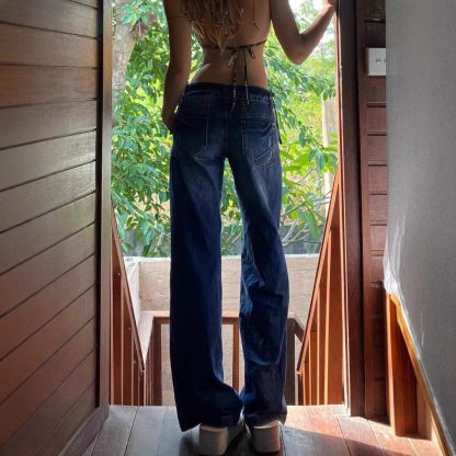 American-style Retro Low Waist Washed Straight Jeans - Image 3