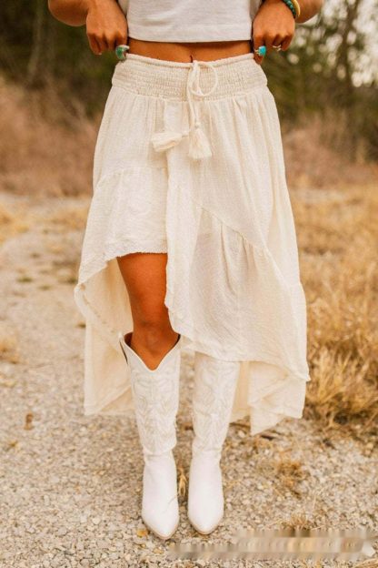 Asymmetric Stitching Elastic High Waist Skirt - Image 4