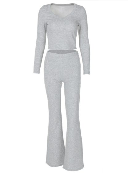 Solid Color Long Sleeve Flared Pants Two-piece Fashion Slim Fit Suit - Image 6