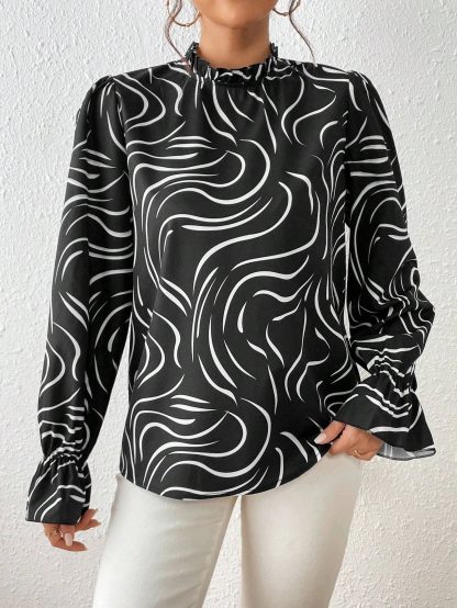Women's Water Ripple Printed Long-sleeved Top - Image 7