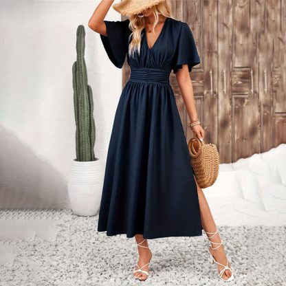 Women's Ruffle Sleeve Split Elastic Waist Polyester Dress - Image 2