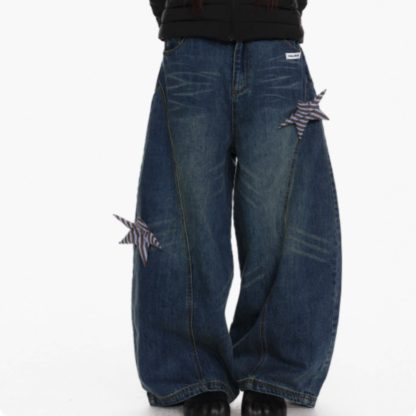 Washing Curved Knife Straight Leg Wide Leg Workwear Jeans For Women