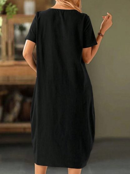 Women's Solid Color Button Front Short Sleeve Pocket Casual Dress - Image 4