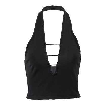 Sexy Hollow-out Cropped Slim Fit Sleeveless Halter Vest - Image 2