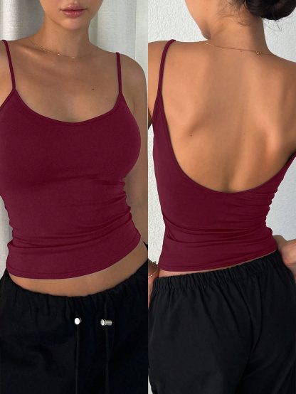 Women's Solid Color Casual Slim-Fit Backless Camisole Top - Image 5