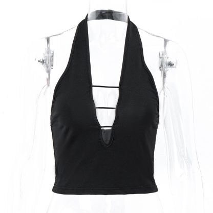 Sexy Hollow-out Cropped Slim Fit Sleeveless Halter Vest - Image 3