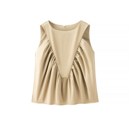 Pleated Decorative Vest Women's Solid Color Round Neck Sleeveless Pullover - Image 8