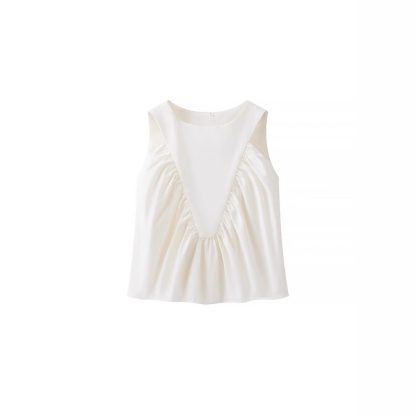 Pleated Decorative Vest Women's Solid Color Round Neck Sleeveless Pullover - Image 4