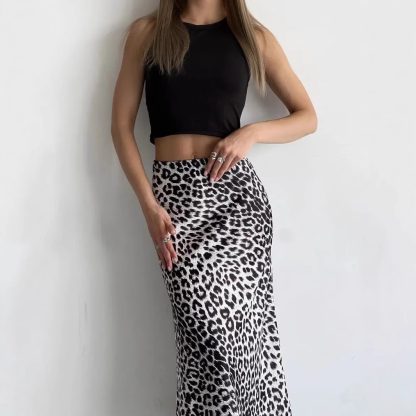 Women's Leopard Fishtail High Waist Casual Skirt - Image 3