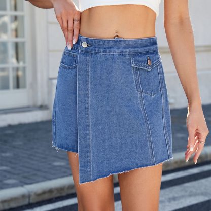 European And American Washed Casual Slimming Cut Edge Denim Skirted Leggings - Image 3
