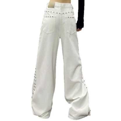 American-style Plus Size Handsome Beaded White Jeans - Image 5