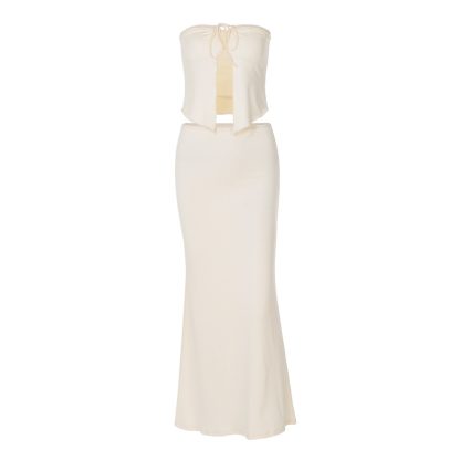 Sexy Patchwork Open-bone Top Slim Fit Temperament Sheath Mid-length Suit Skirt - Image 5