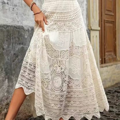 French Retro Hollow Knitted Big Hem Skirt - Image 3