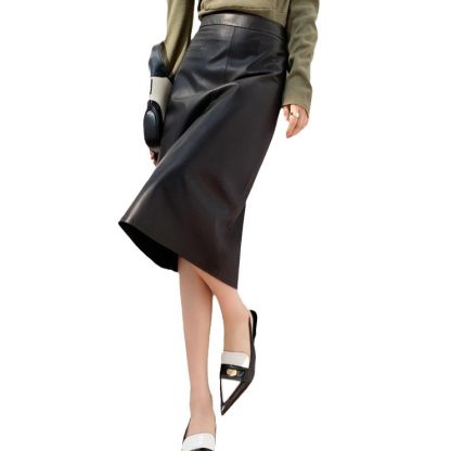 Spring And Autumn New High Waist Simple Version A Versatile Slimming Leather Skirt - Image 5