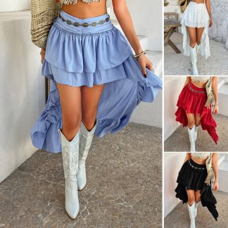 European And American Spring And Summer Leisure Bohemian Vacation Solid Color Pleated Stitching Skirt