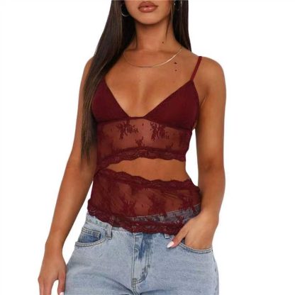 Lace Stitched Backless Small Sling Women V Neck Tank Top Underwear Vest Candy Color Bralette Clothes - Image 2