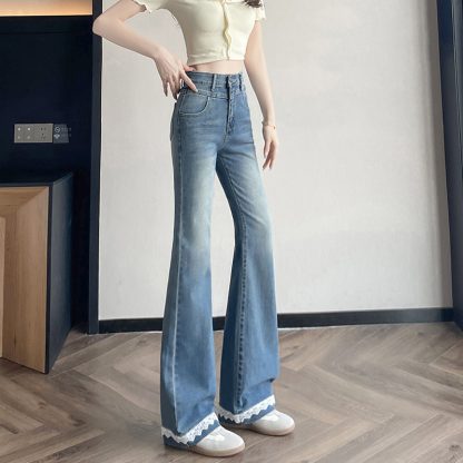 Lace Denim Bell Bottom Pants For Women - Image 2