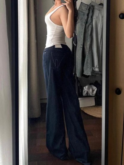 Retro Low Waist Draping Washed Wide-leg Jeans Women - Image 5