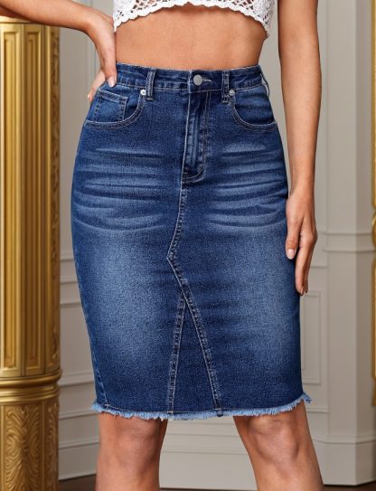Casual Fashion Stretchy High Waist Slimming Slit Sheath Denim Skirt - Image 2