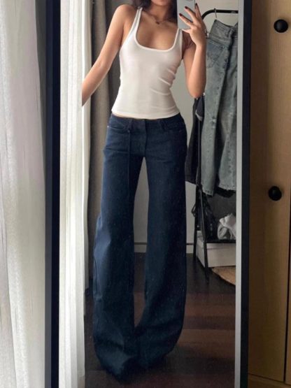 Retro Low Waist Draping Washed Wide-leg Jeans Women - Image 4