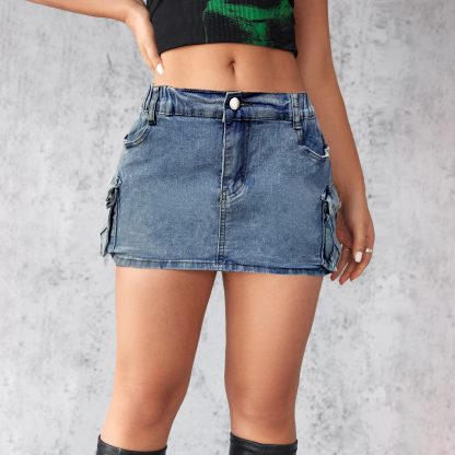 Women's Retro Stretch Slim-fitting Workwear Pocket Skirt - Image 8