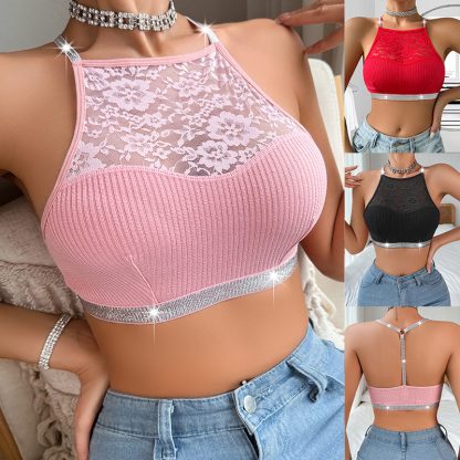 Stitching Halter Silver Ribbon Vest