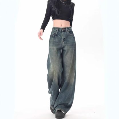High Waist Drooping Versatile Mop Pants Wide Leg Jeans - Image 3