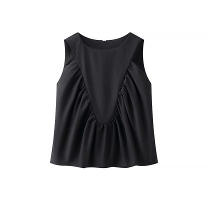 Pleated Decorative Vest Women's Solid Color Round Neck Sleeveless Pullover - Image 7