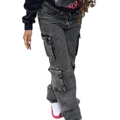 Women's Fashion Casual Retro Denim High Waist Straight Pants - Image 2