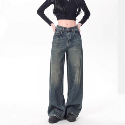 High Waist Drooping Versatile Mop Pants Wide Leg Jeans - Image 5