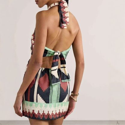 Halter Positioning Print Holiday Beach Skirt Dress - Image 3