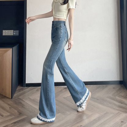 Lace Denim Bell Bottom Pants For Women - Image 3