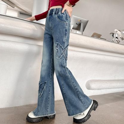 Girls' Casual Stretch All-match Denim Trousers - Image 3