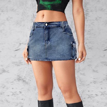Women's Retro Stretch Slim-fitting Workwear Pocket Skirt - Image 4