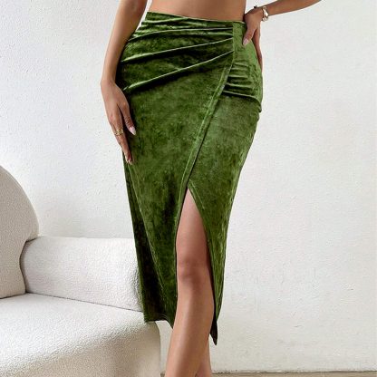 Autumn And Winter New Sexy Split Sheath Velvet Skirt - Image 4