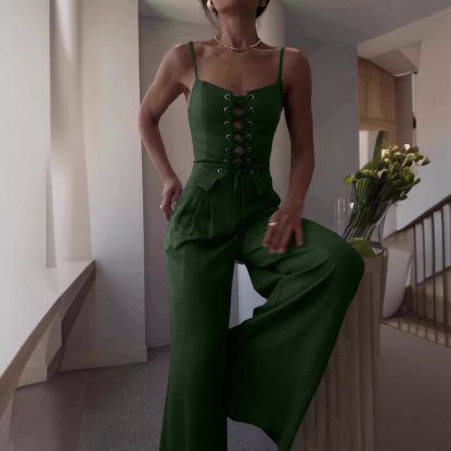 Pure Desire Sexy Cutout Lace-up Casual Wide-leg Pants Set - Image 2