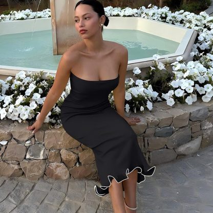 Hot Selling Solid Color New Sexy Tube Top Big Wave Dress Women - Image 2