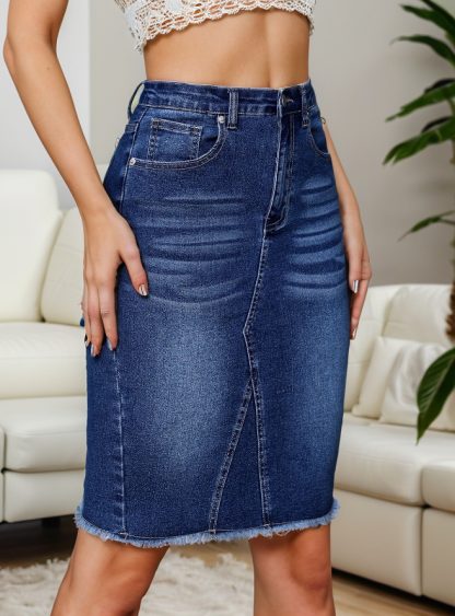 Casual Fashion Stretchy High Waist Slimming Slit Sheath Denim Skirt - Image 5
