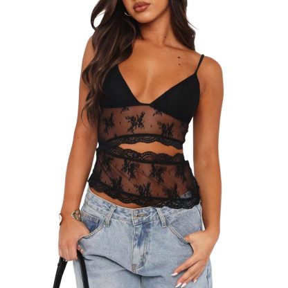 Lace Stitched Backless Small Sling Women V Neck Tank Top Underwear Vest Candy Color Bralette Clothes - Image 3