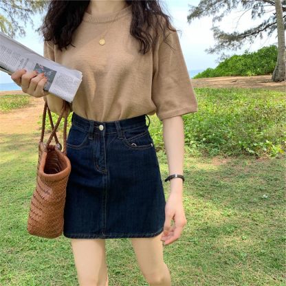 Small Denim Skirt Women's Summer Dark Blue - Image 3