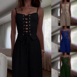 Pure Desire Sexy Cutout Lace-up Casual Wide-leg Pants Set