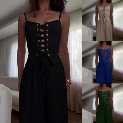 Pure Desire Sexy Cutout Lace-up Casual Wide-leg Pants Set