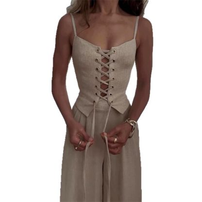 Pure Desire Sexy Cutout Lace-up Casual Wide-leg Pants Set - Image 5
