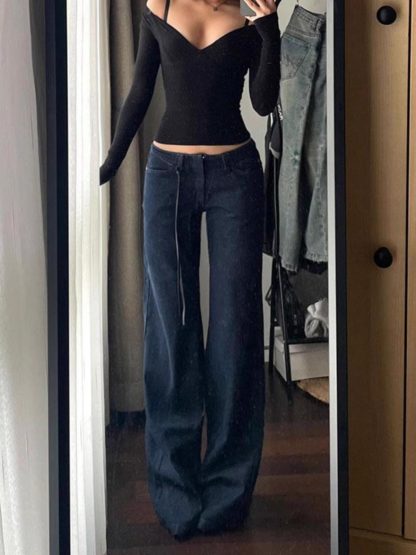 Retro Low Waist Draping Washed Wide-leg Jeans Women - Image 3