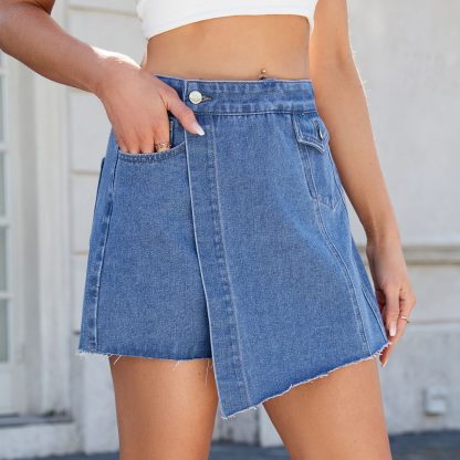 European And American Washed Casual Slimming Cut Edge Denim Skirted Leggings - Image 6