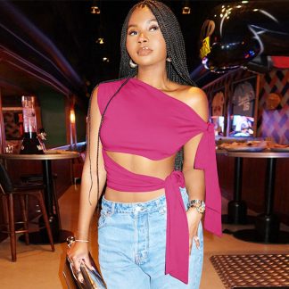 Personalized Retro Ribbon Shoulder Sleeveless Sexy Solid Color Slim Vest