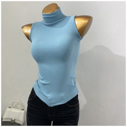 Korean Style Half Turtleneck Sleeveless Vest Top - Image 2